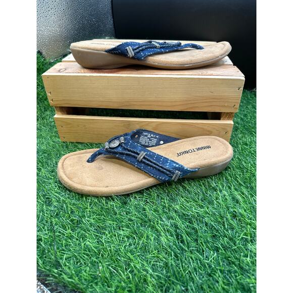 Minnetonka- Navy Blue/Tan- Sandals- Size 9 - Picture 1 of 10